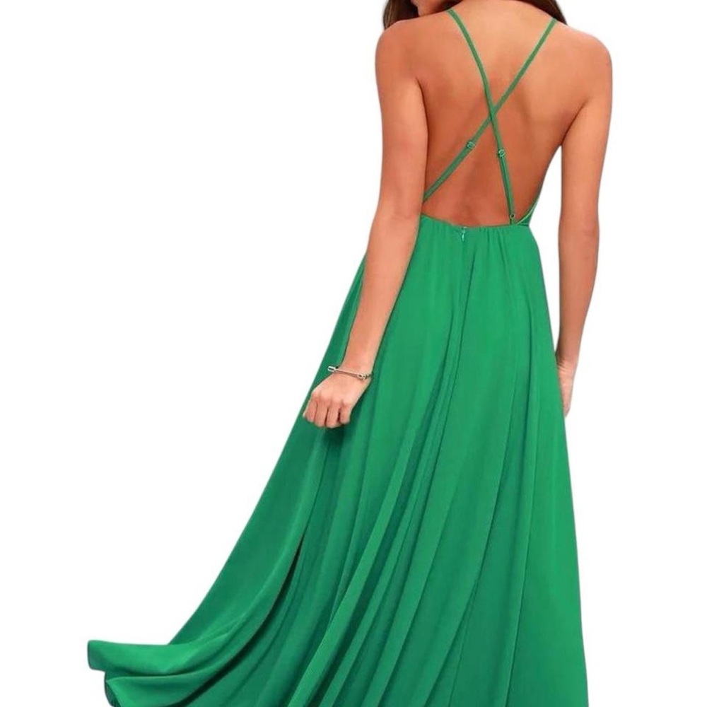 LULUS Chiffon Kelly Green Dress with crossed straps at the back